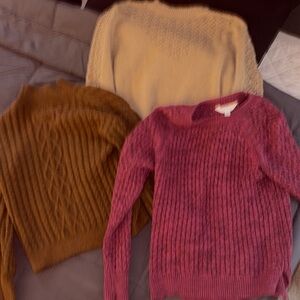 Time and Tru Women's Sweater Trio - Pink, Brown, Cream